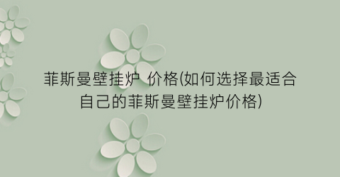 菲斯曼壁挂炉 价格(如何选择最适合自己的菲斯曼壁挂炉价格)